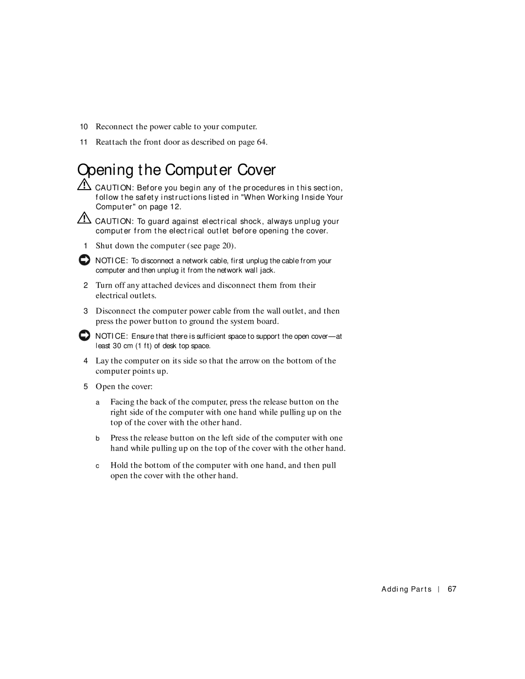 Dell 8200 manual Opening the Computer Cover 