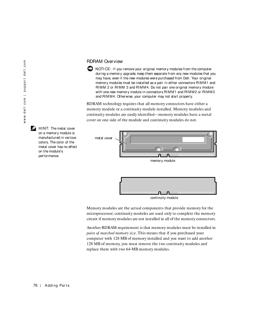 Dell 8200 manual Rdram Overview 