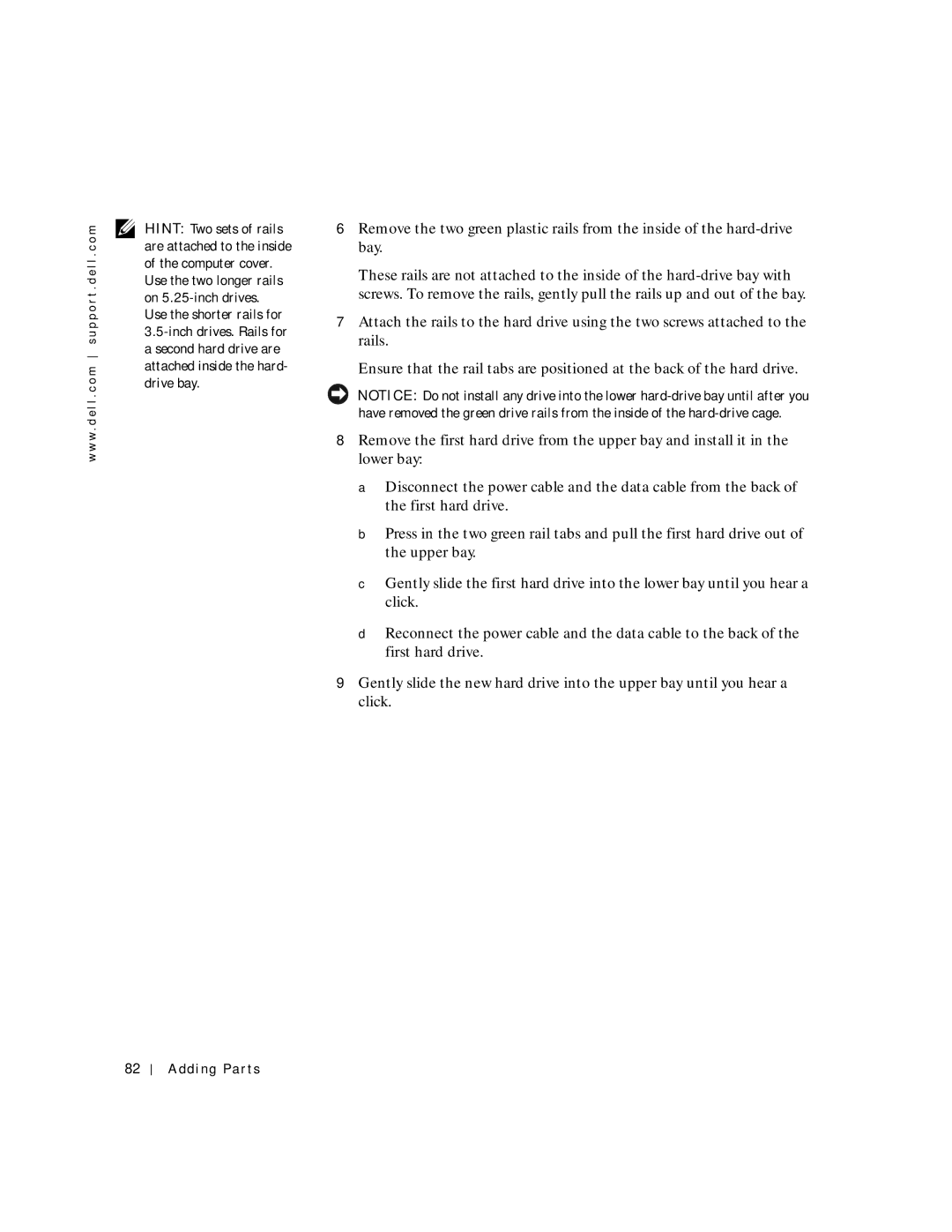 Dell 8200 manual Adding Parts 