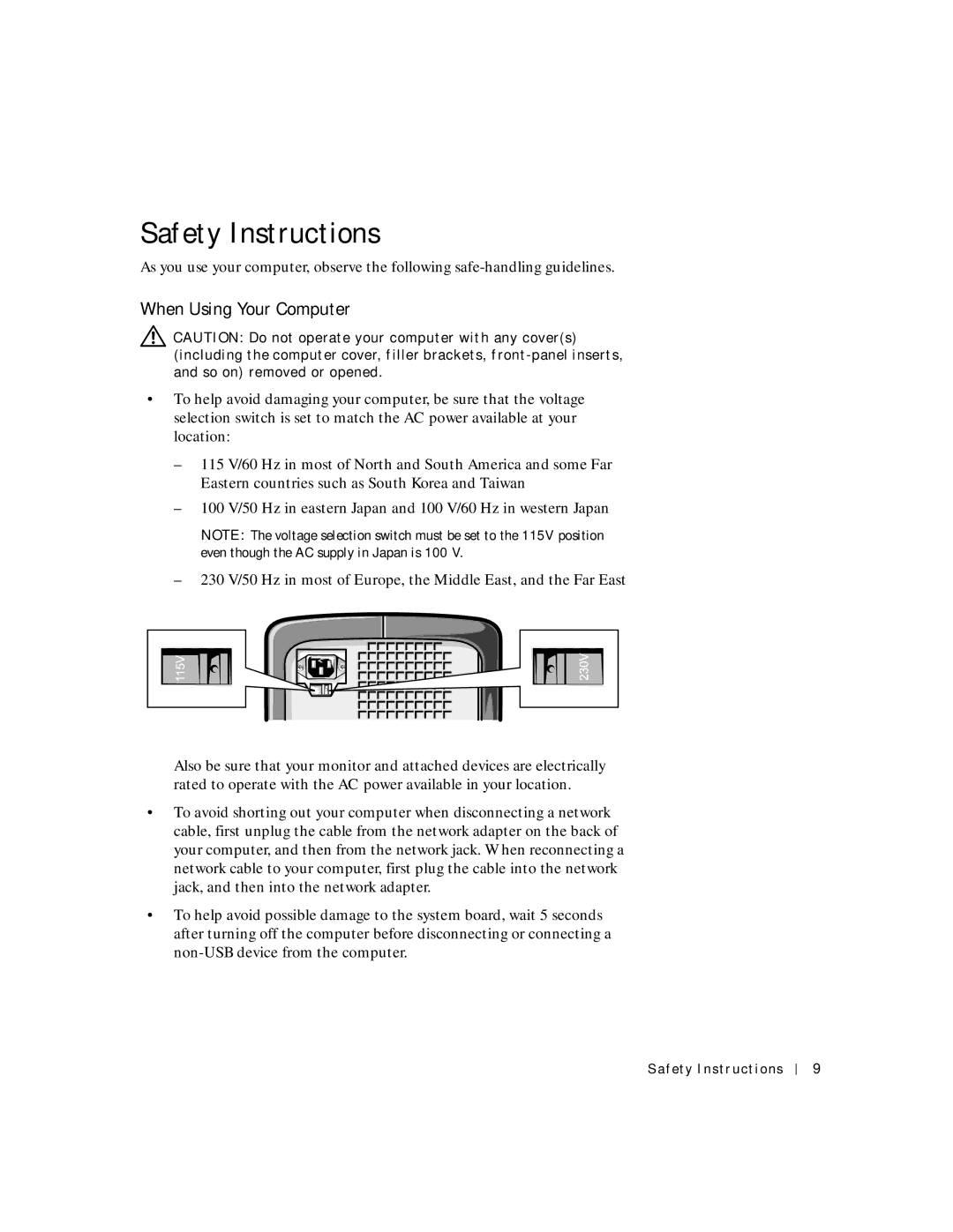 Dell 8200 manual Safety Instructions, When Using Your Computer 