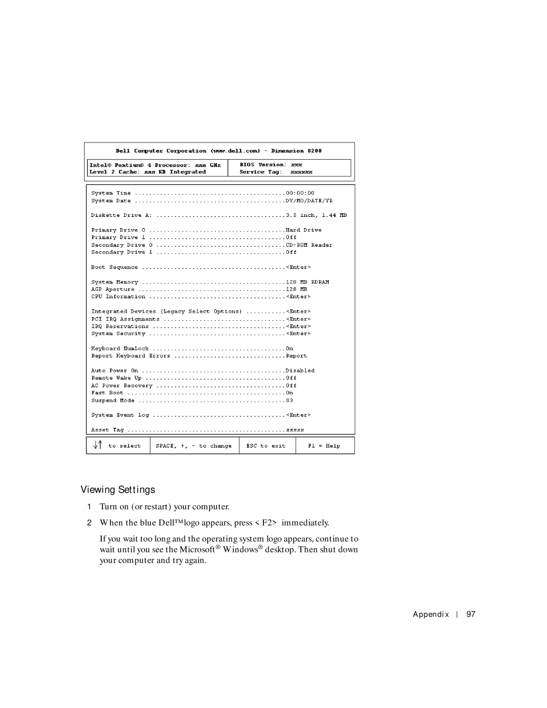 Dell 8200 manual Viewing Settings 