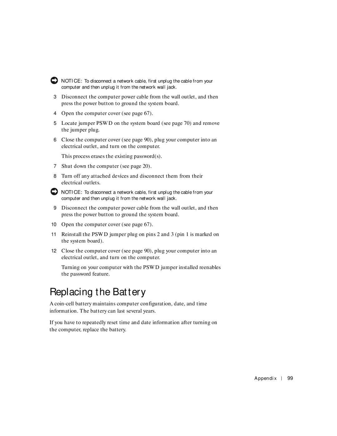 Dell 8200 manual Replacing the Battery 