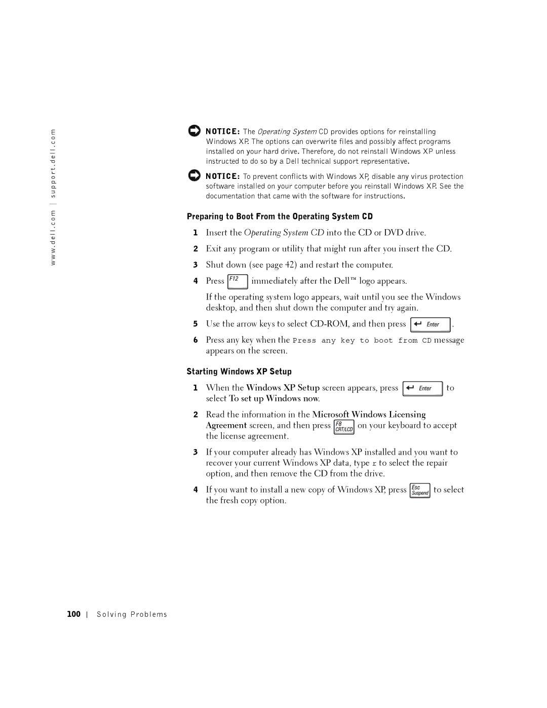 Dell 8200 owner manual Preparing to Boot From the Operating System CD, Starting Windows XP Setup 