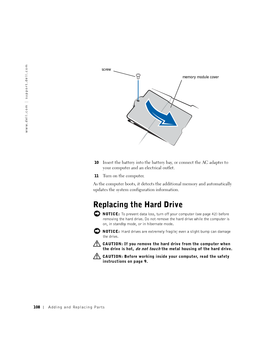 Dell 8200 owner manual Replacing the Hard Drive, Adding and Replacing Parts 