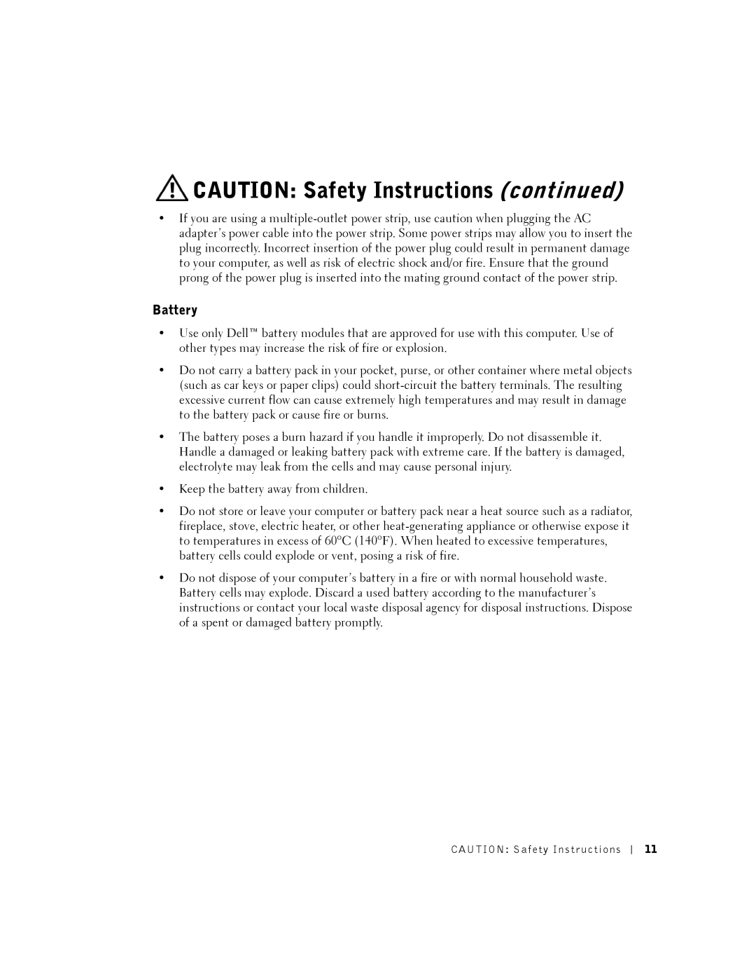 Dell 8200 owner manual Battery 