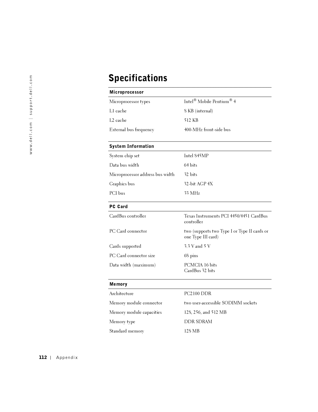 Dell 8200 owner manual Specifications 