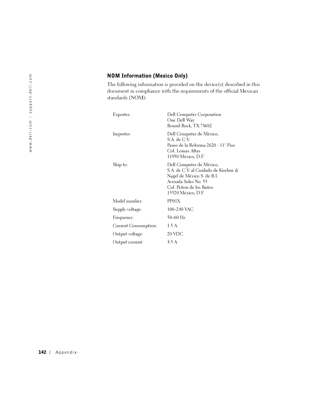 Dell 8200 owner manual NOM Information Mexico Only, Appendix 