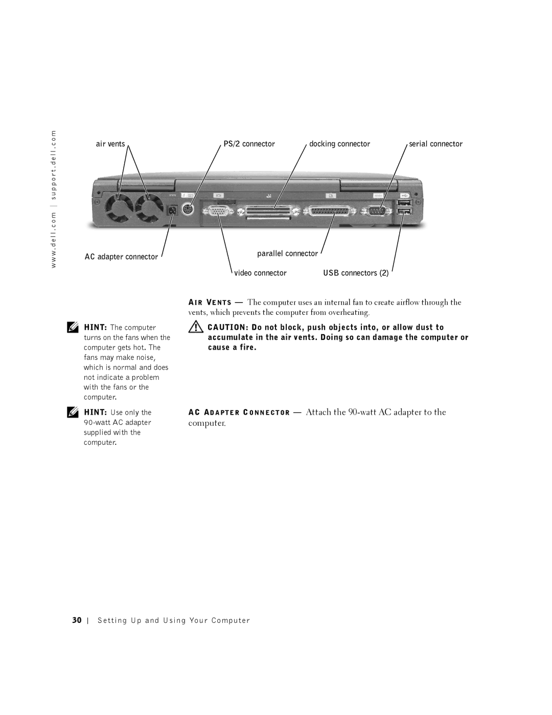 Dell 8200 owner manual PS/2 connector Docking connector 