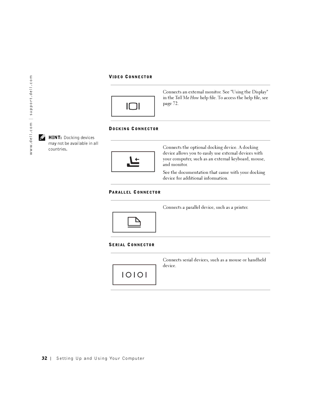 Dell 8200 owner manual Hint Docking devices may not be available in all countries 