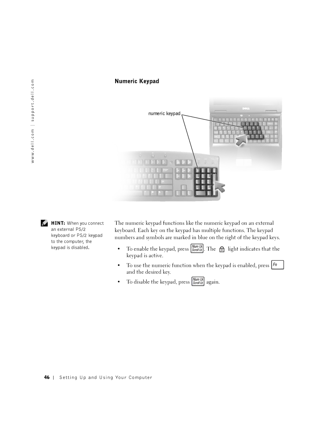 Dell 8200 owner manual Numeric Keypad, Numeric keypad 