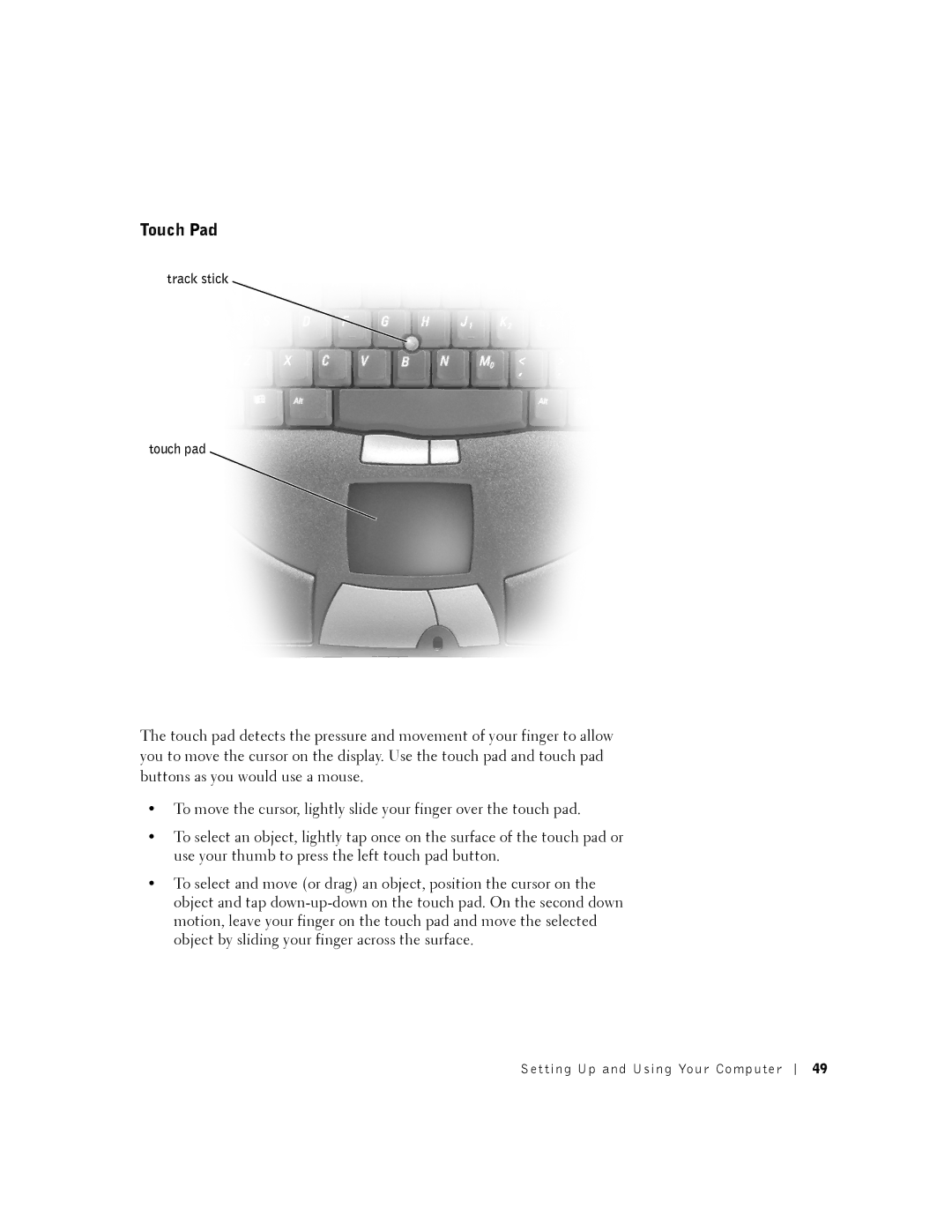 Dell 8200 owner manual Touch Pad 