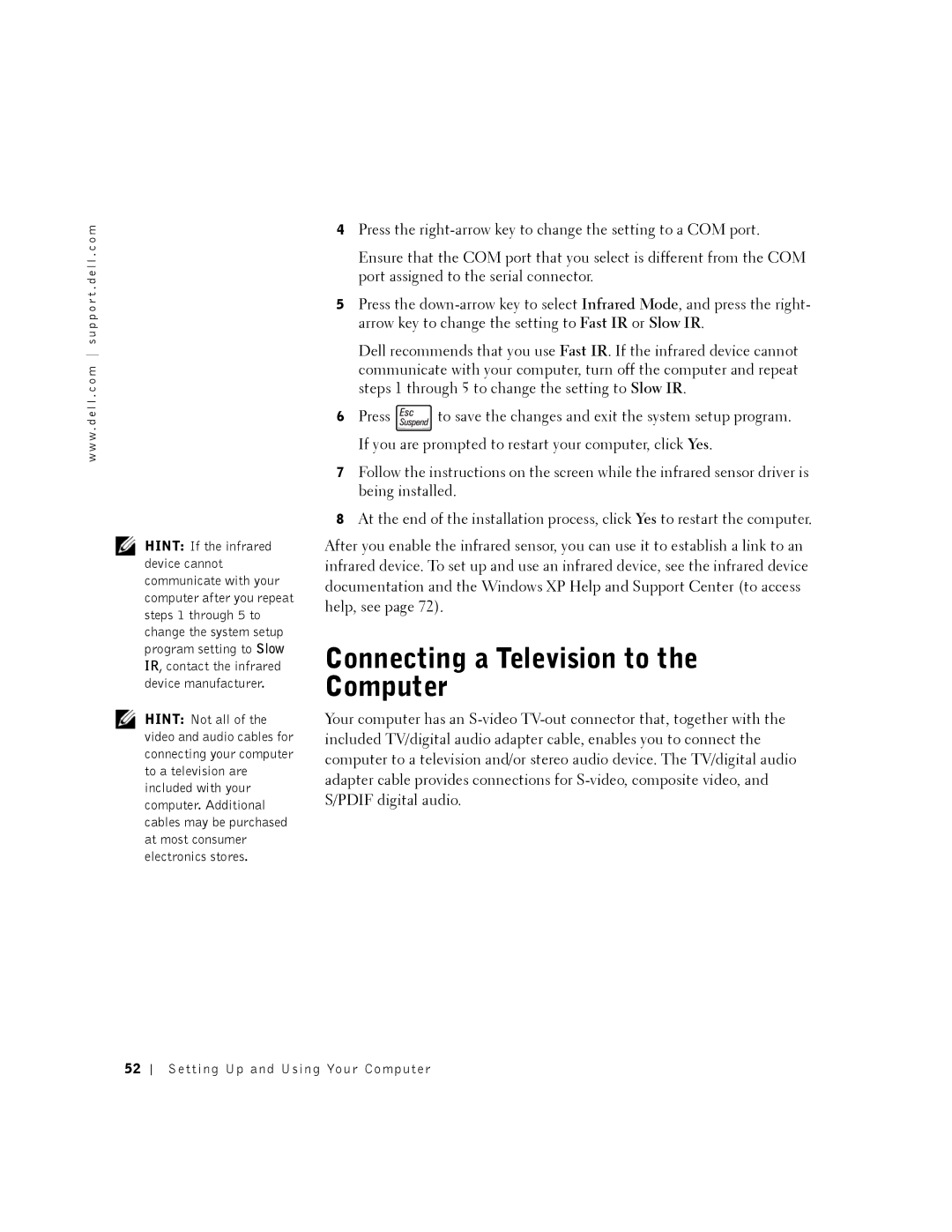 Dell 8200 owner manual Connecting a Television to the Computer 