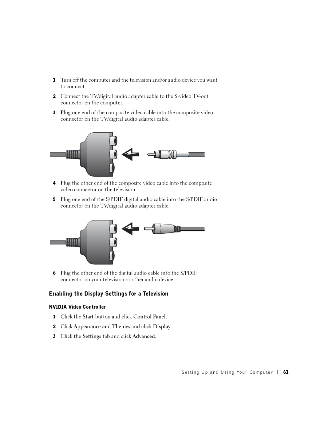 Dell 8200 owner manual Enabling the Display Settings for a Television, Nvidia Video Controller 