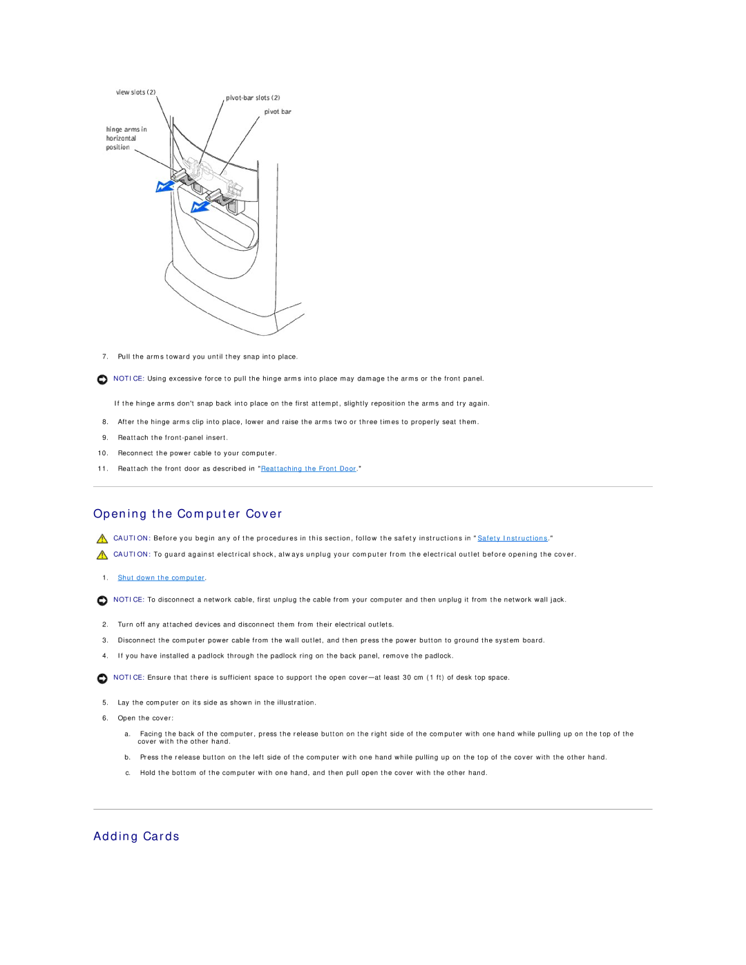 Dell 8200 technical specifications Opening the Computer Cover, Adding Cards 