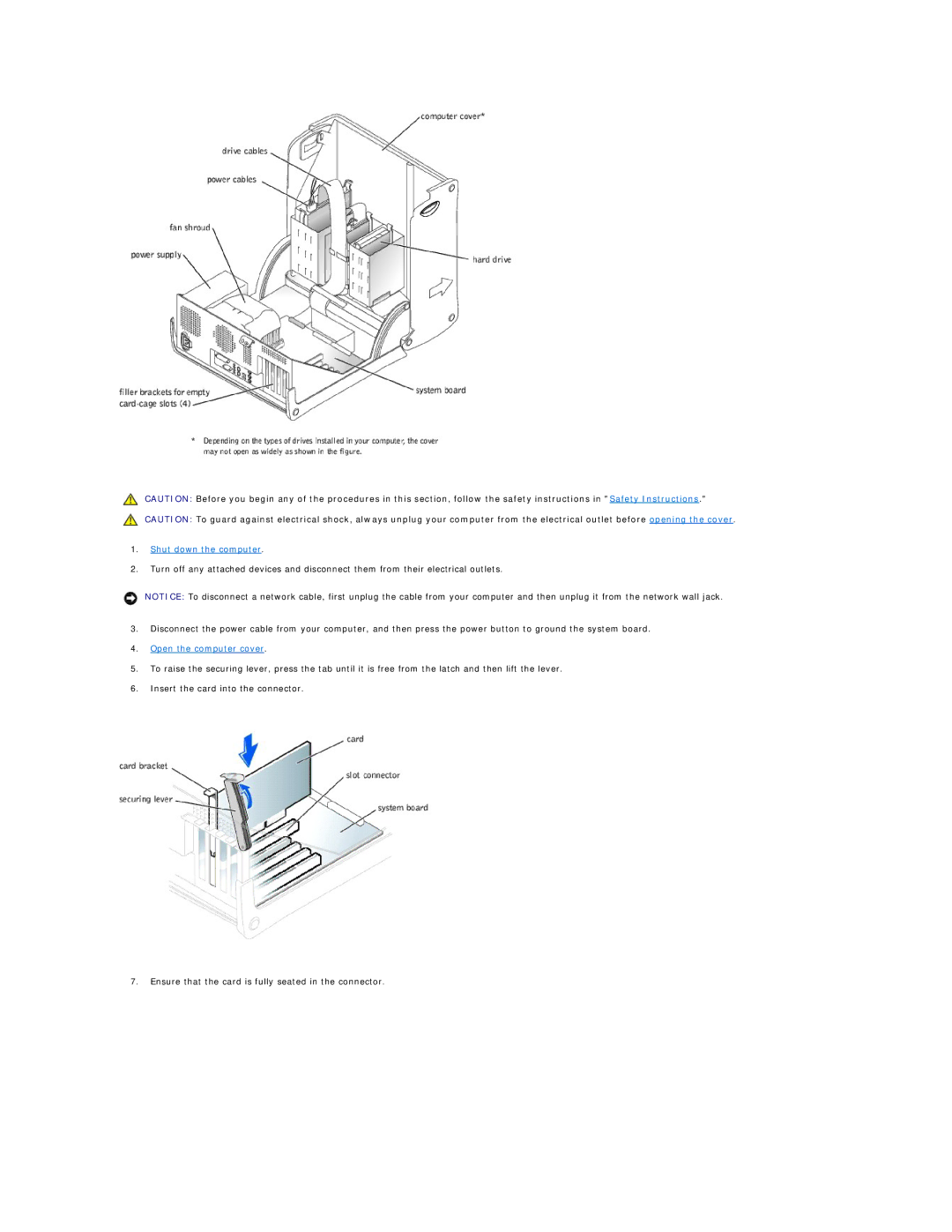 Dell 8200 technical specifications Open the computer cover 