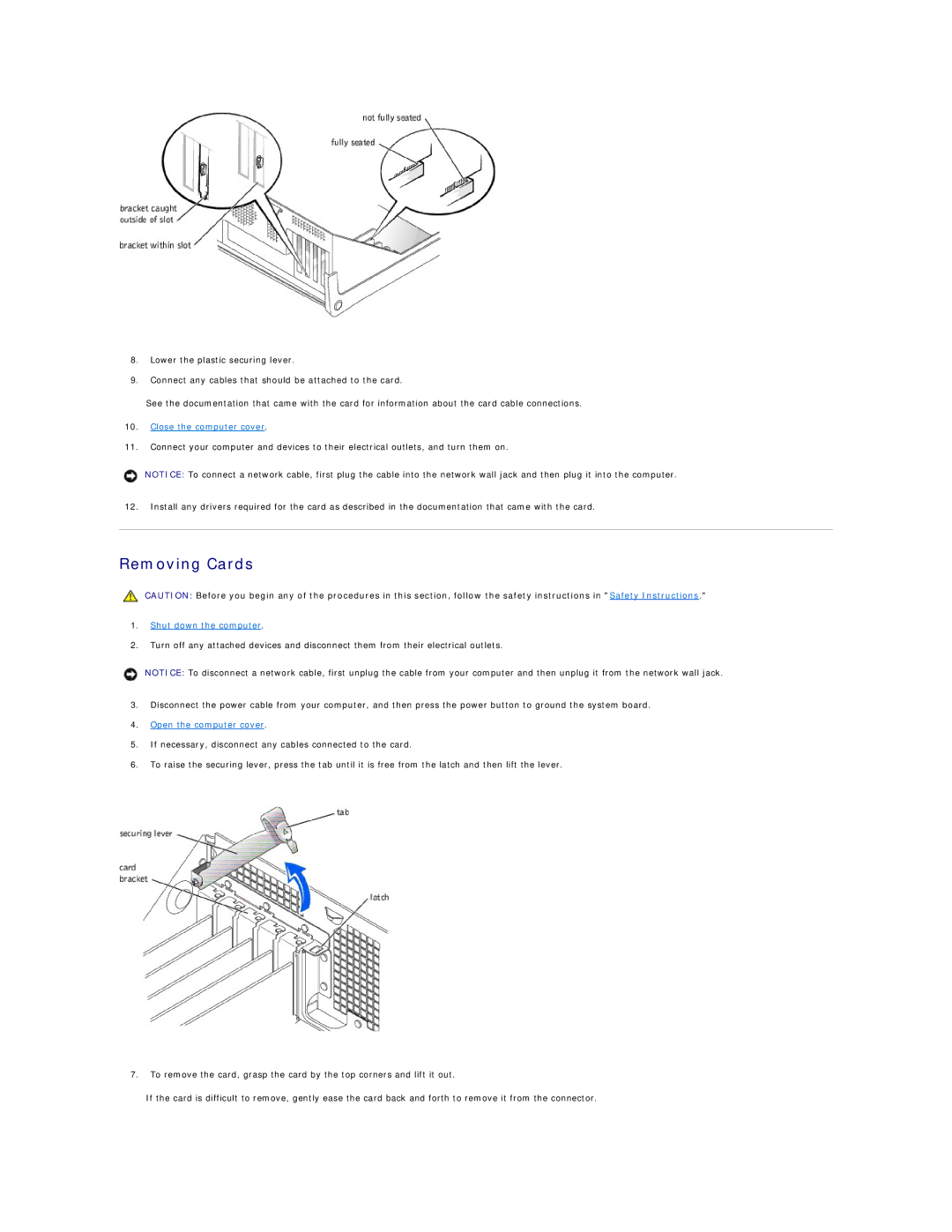 Dell 8200 technical specifications Removing Cards, Close the computer cover 