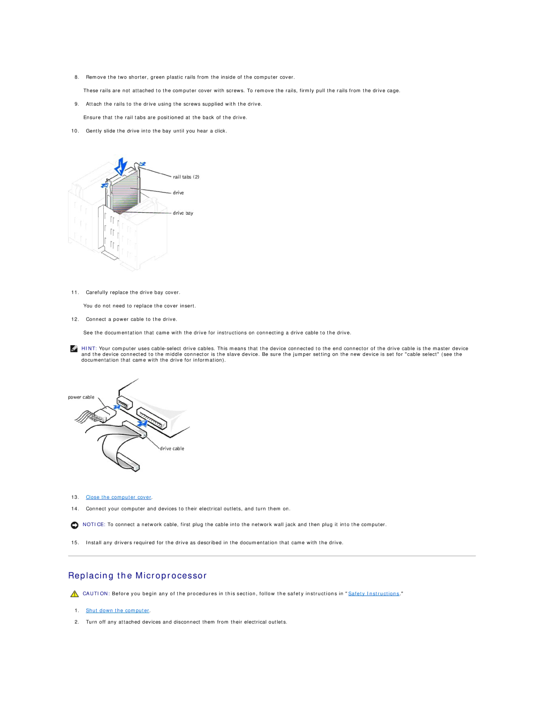 Dell 8200 technical specifications Replacing the Microprocessor 