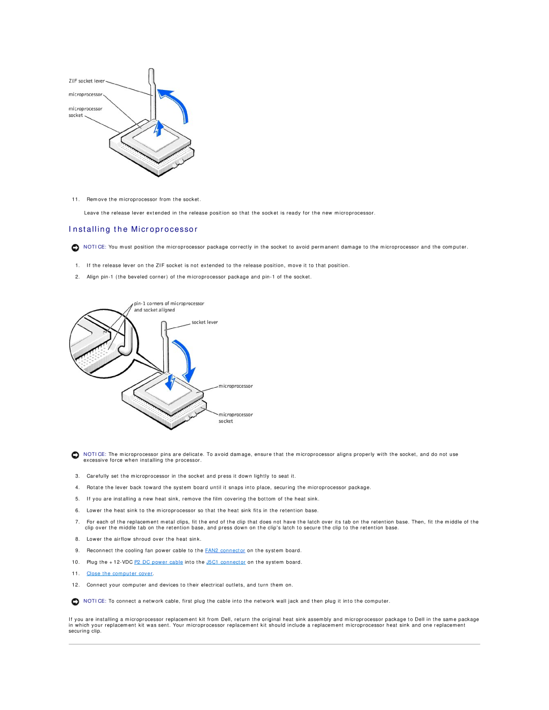 Dell 8200 technical specifications Installing the Microprocessor 