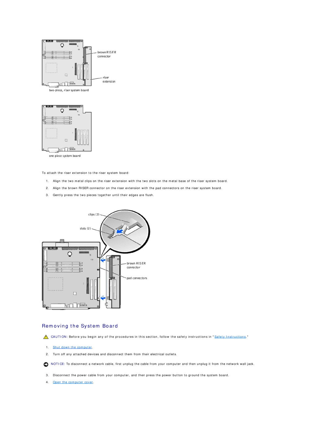 Dell 8200 technical specifications Removing the System Board 