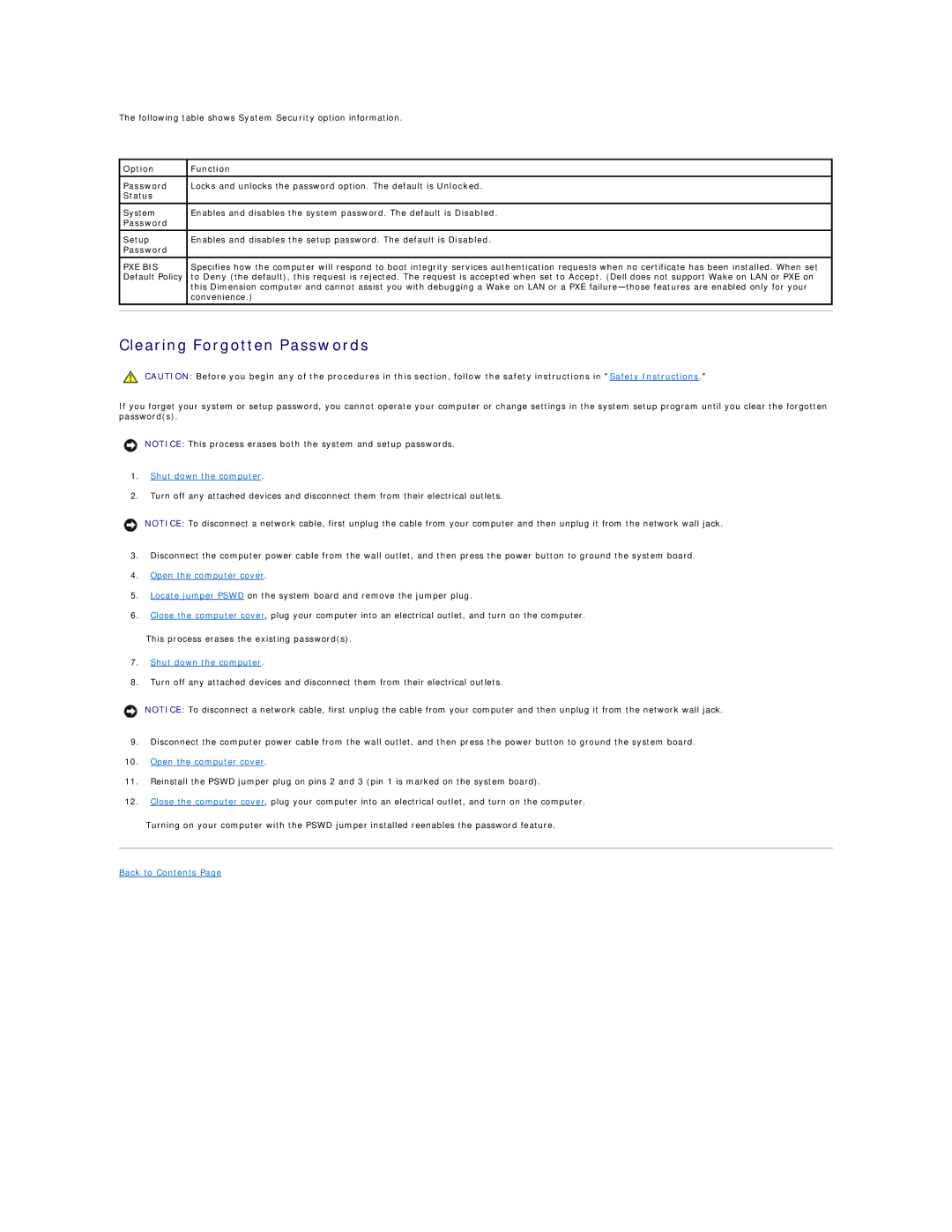 Dell 8200 technical specifications Clearing Forgotten Passwords, Pxe Bis 