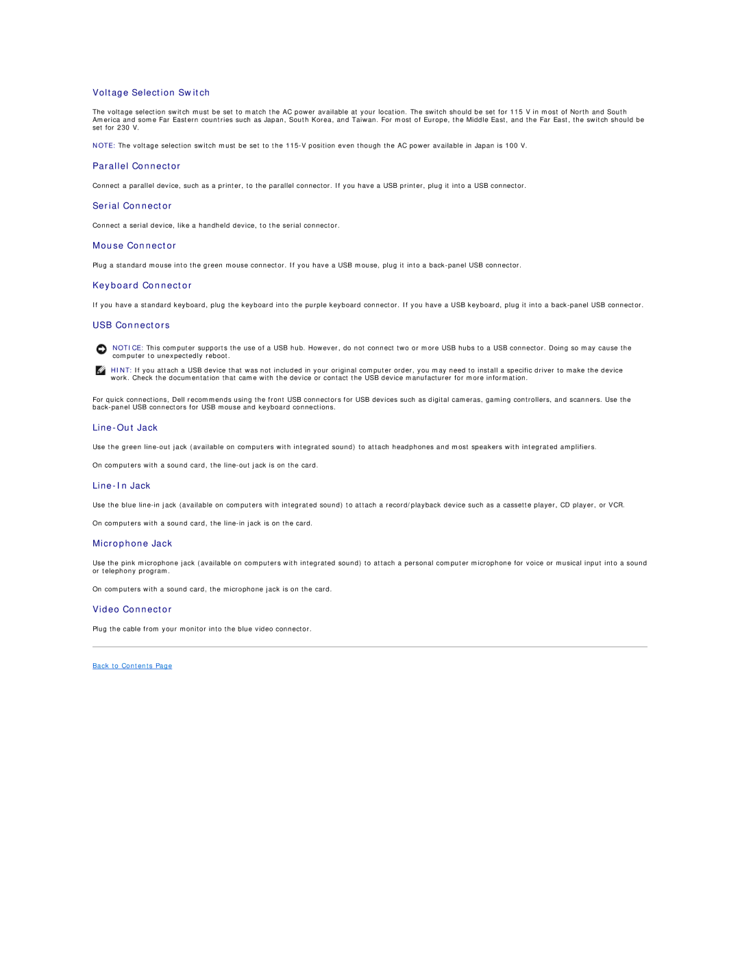 Dell 8200 technical specifications Serial Connector 