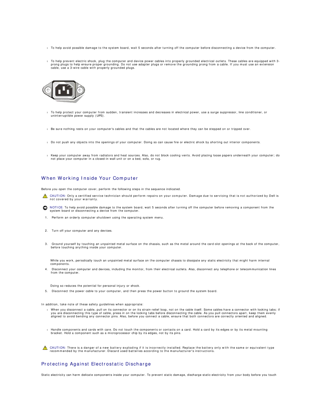 Dell 8200 technical specifications When Working Inside Your Computer, Protecting Against Electrostatic Discharge 