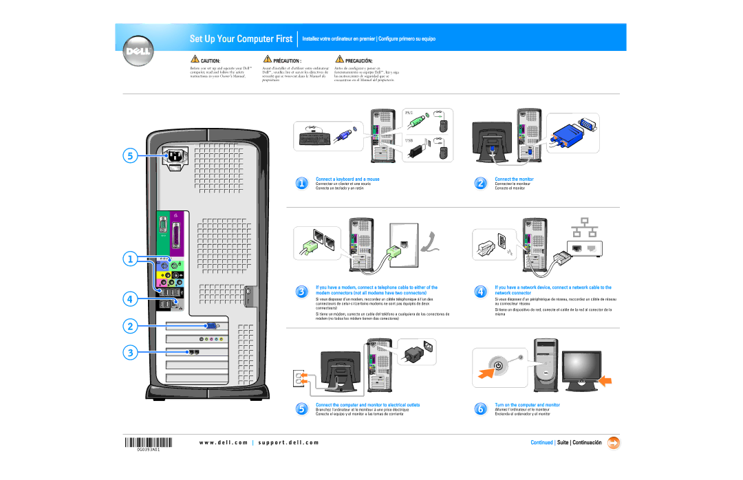 Dell 8300 Series owner manual Set Up Your Computer First, Précaution, Precaución, Connect a keyboard and a mouse 