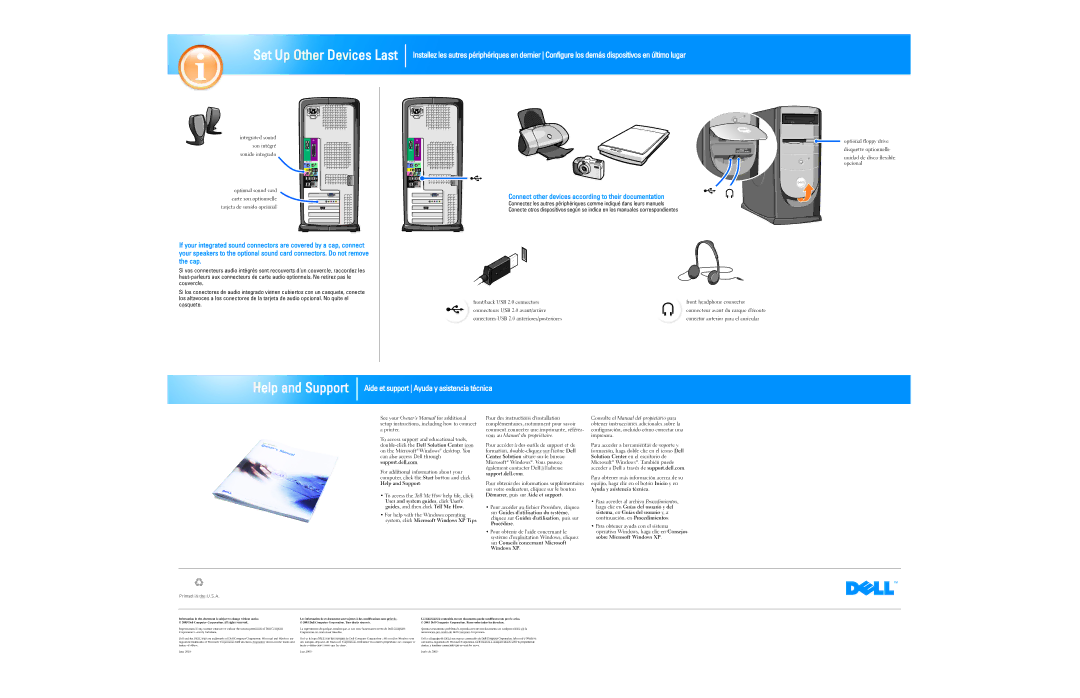 Dell 8300 Series owner manual Help and Support, Set Up Other Devices Last, Aide et support Ayuda y asistencia técnica 