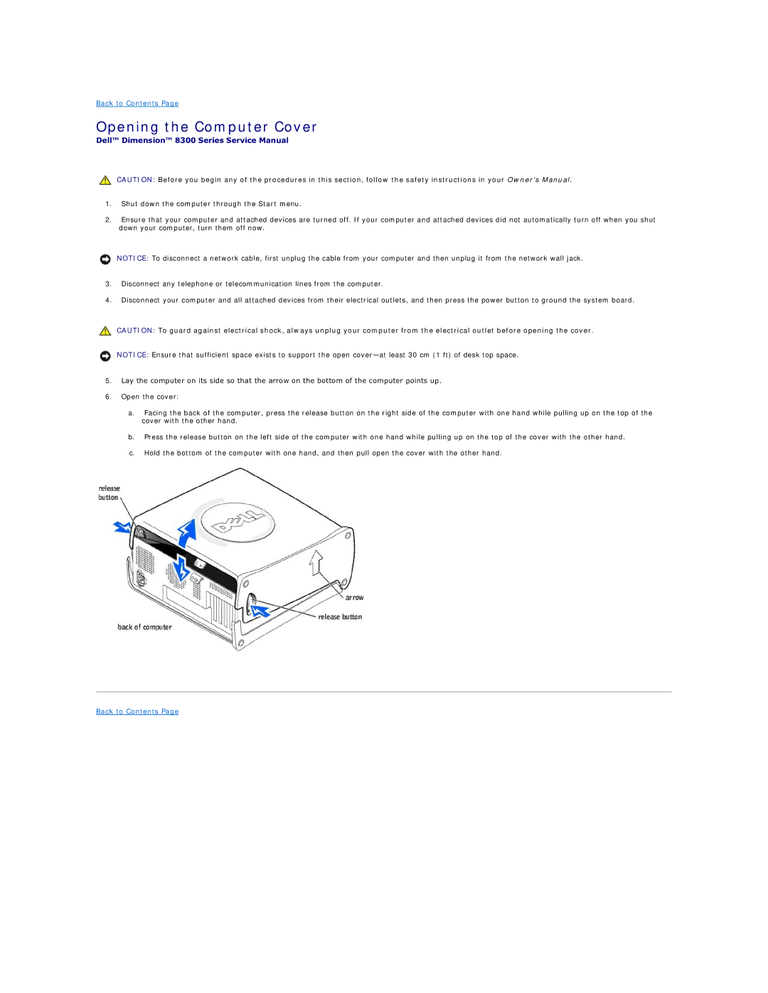 Dell 8300 technical specifications Opening the Computer Cover 