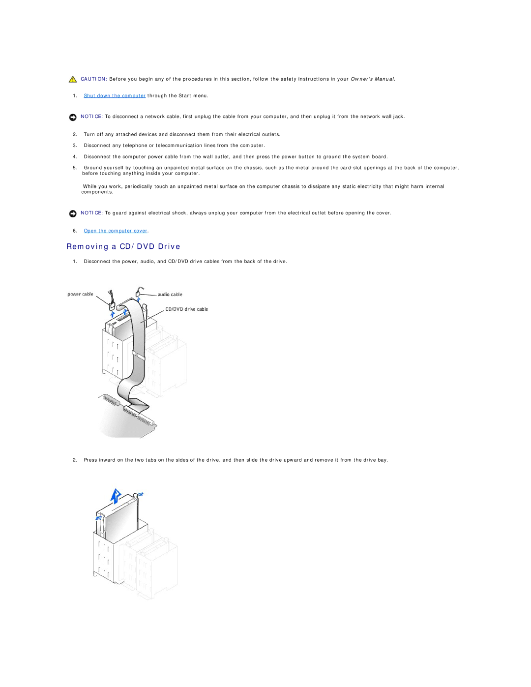 Dell 8300 technical specifications Removing a CD/DVD Drive 