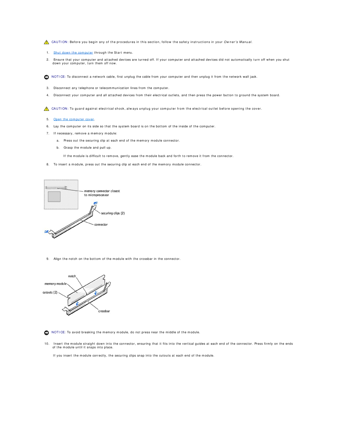 Dell 8300 technical specifications Shut down the computer through the Start menu 