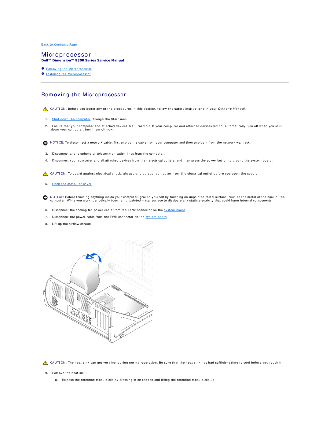 Dell 8300 technical specifications Removing the Microprocessor Installing the Microprocessor 