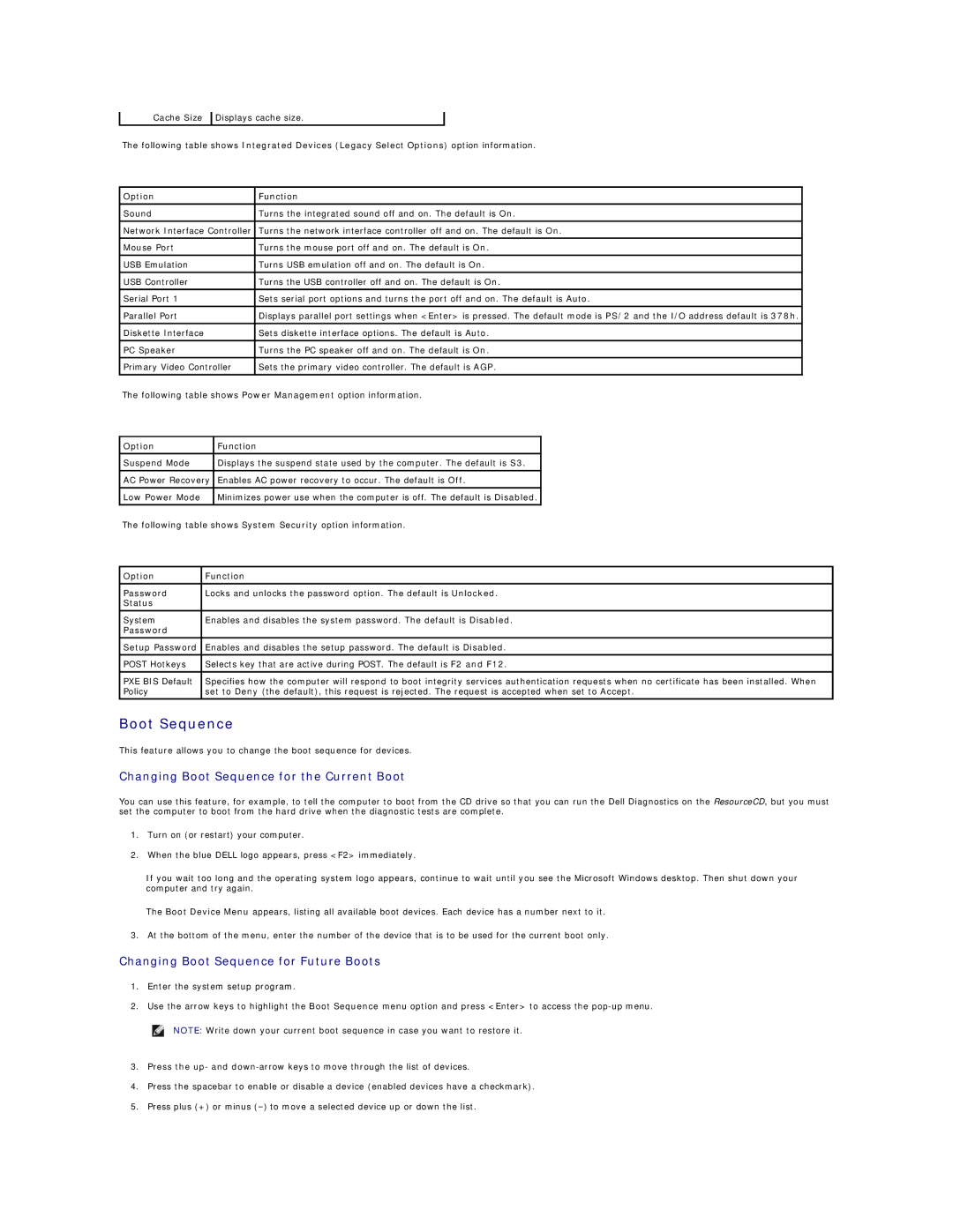 Dell 8300 technical specifications Changing Boot Sequence for the Current Boot 