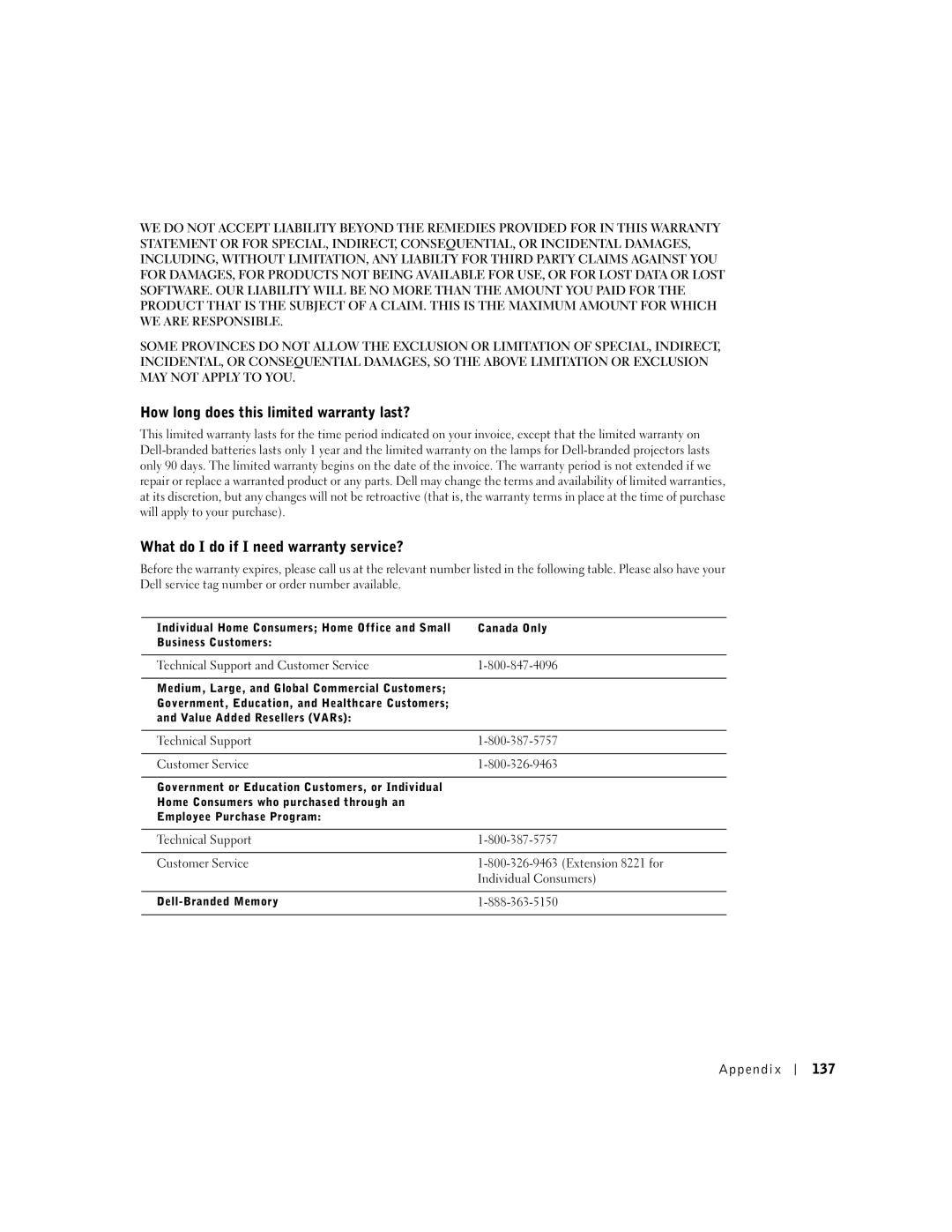 Dell 8300 manual Appendix 137 