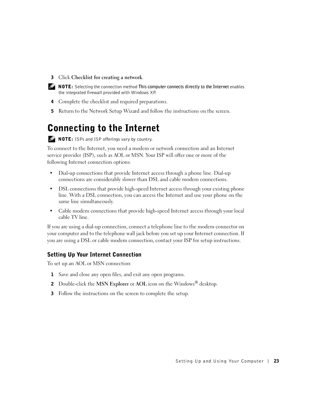 Dell 8300 manual Connecting to the Internet, Setting Up Your Internet Connection 