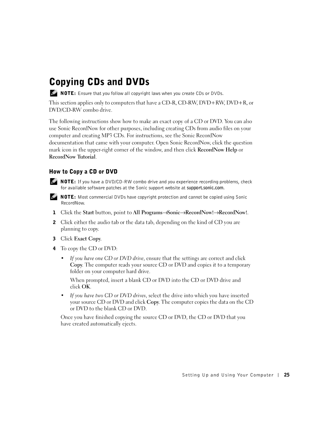 Dell 8300 manual Copying CDs and DVDs, How to Copy a CD or DVD 