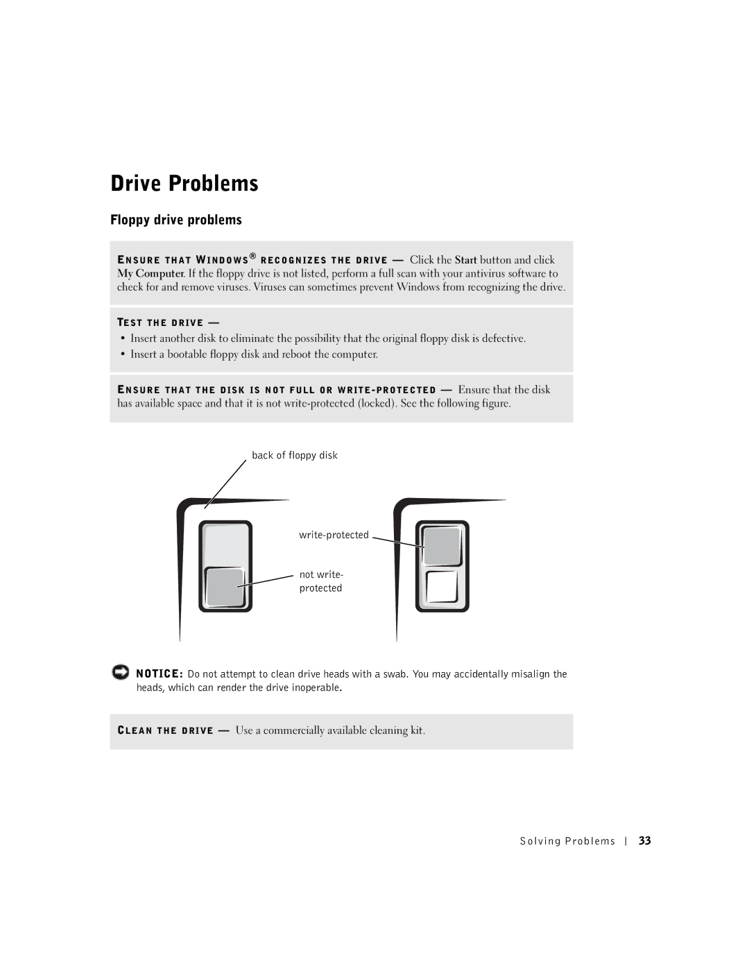 Dell 8300 manual Drive Problems, Floppy drive problems 