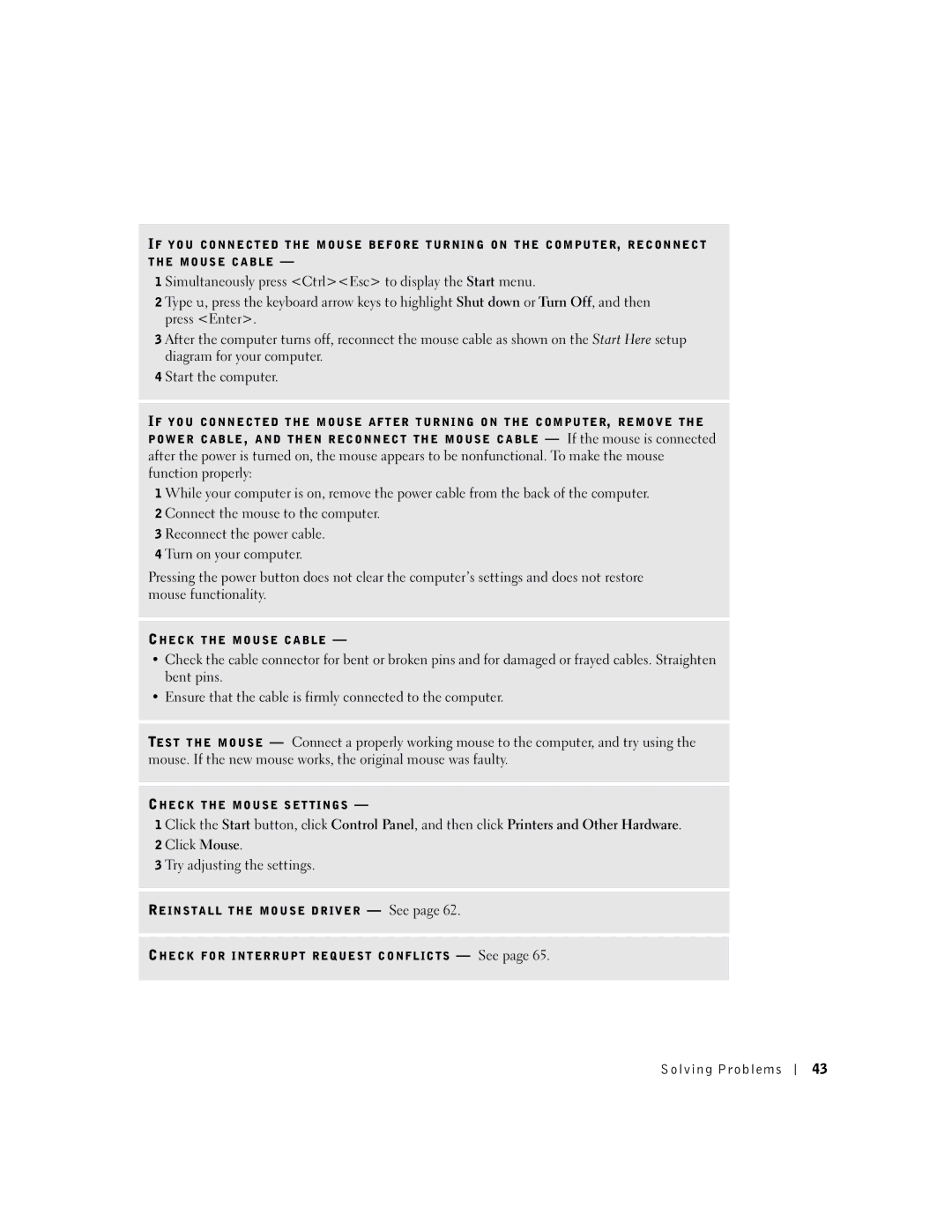 Dell 8300 manual Check the Mouse Cable 