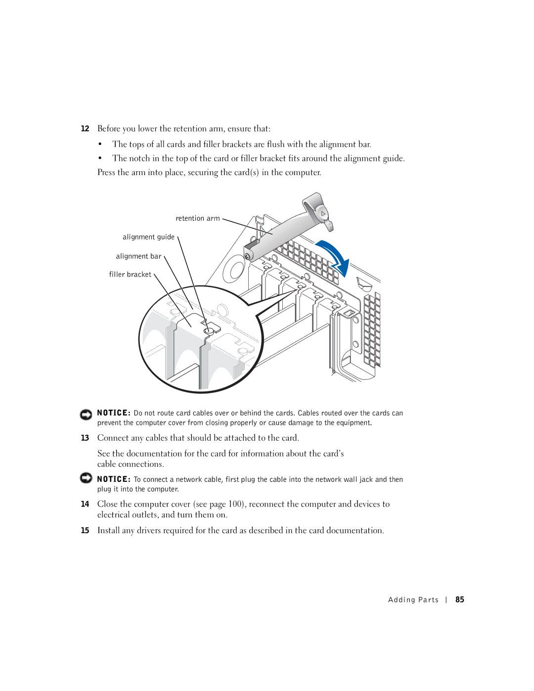 Dell 8300 manual Retention arm Alignment guide Alignment bar Filler bracket 