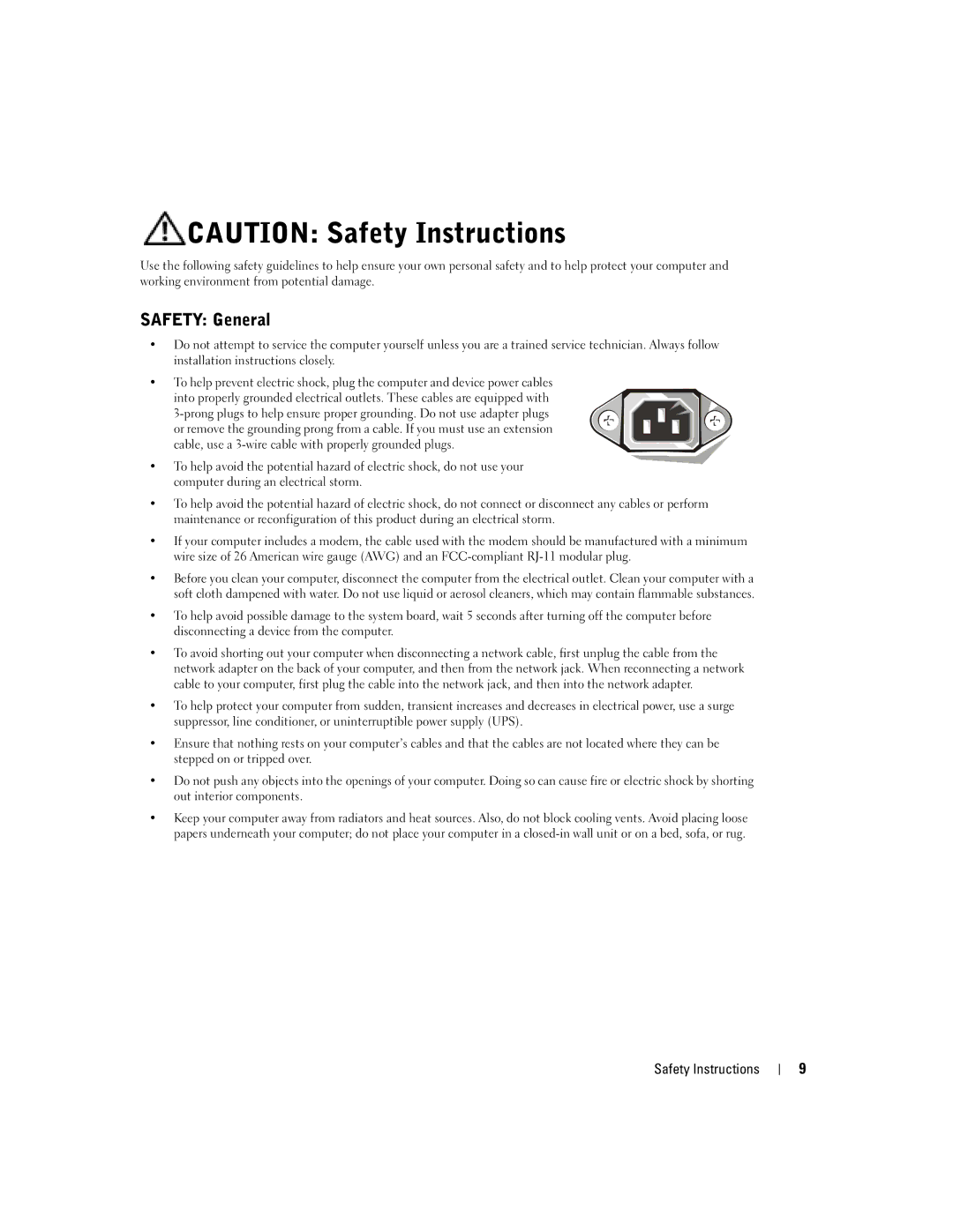 Dell 8300 manual Safety General, Safety Instructions 