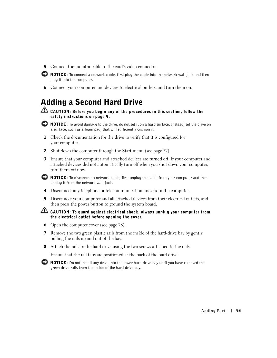 Dell 8300 manual Adding a Second Hard Drive 