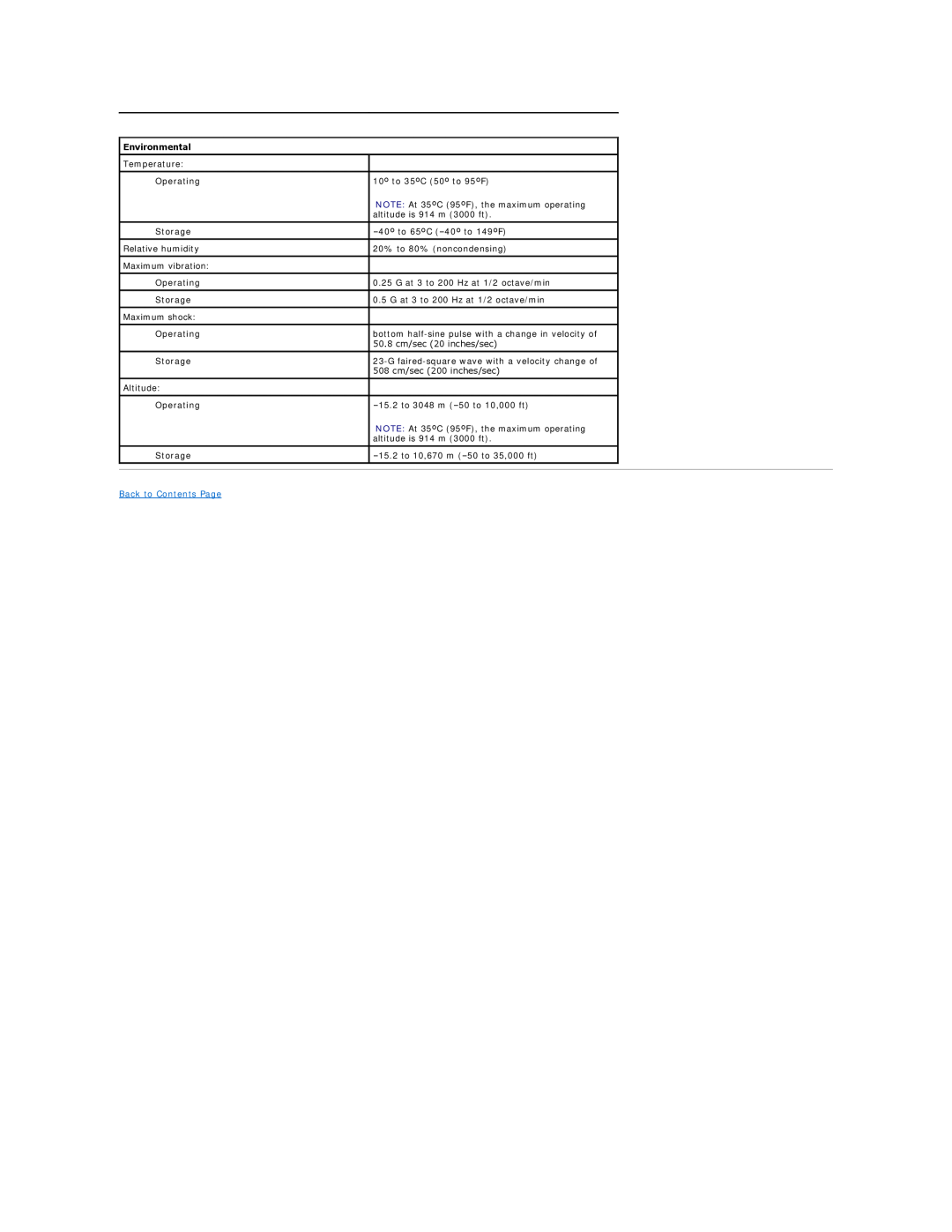 Dell 8300 technical specifications Environmental, Back to Contents Page 