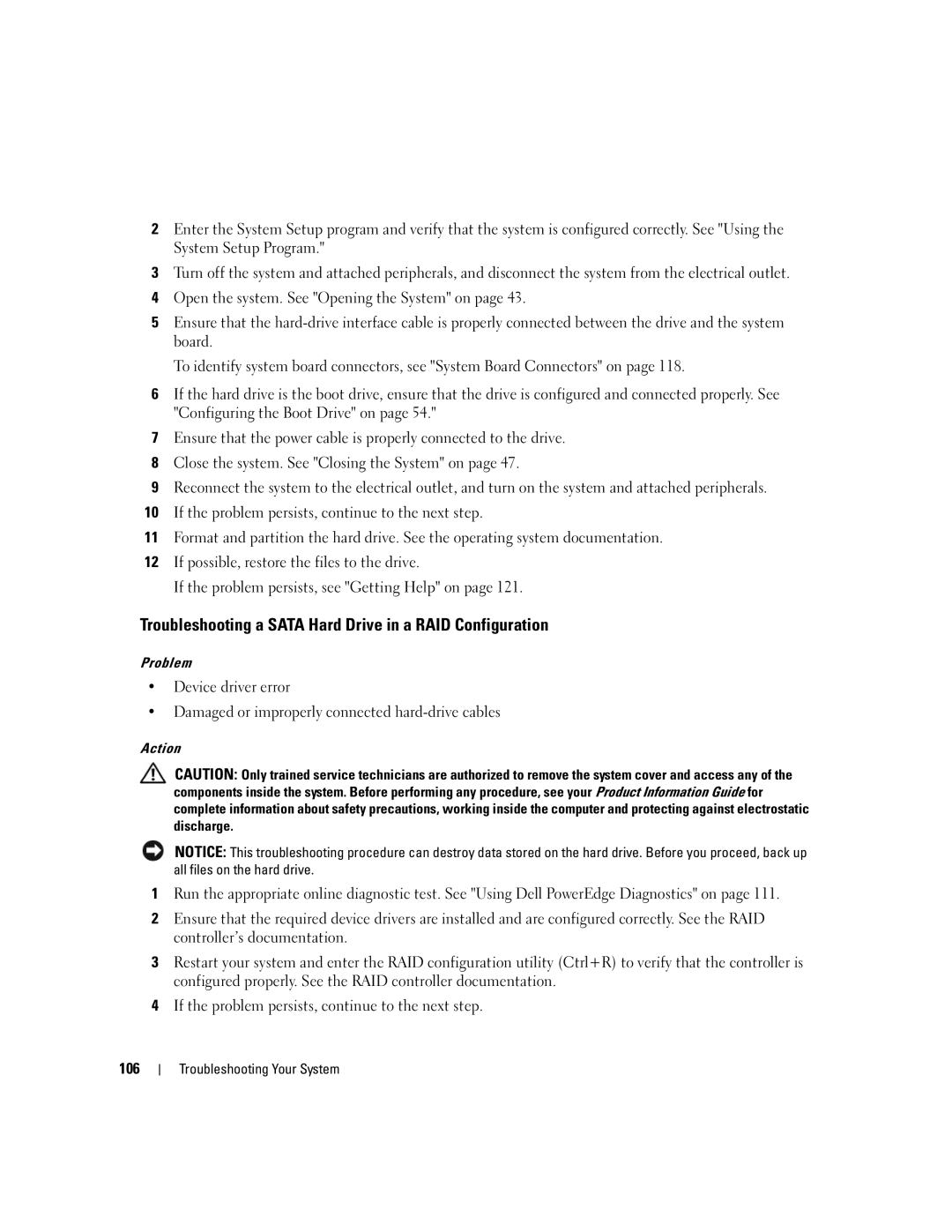 Dell 840 manual Troubleshooting a Sata Hard Drive in a RAID Configuration 