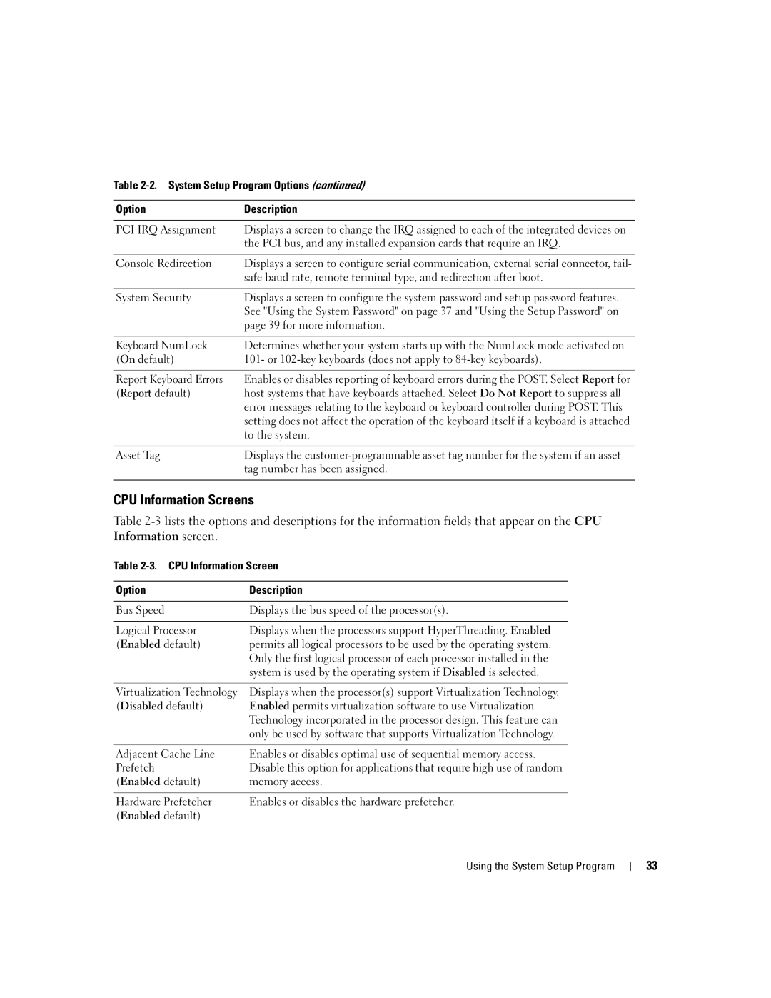 Dell 840 manual CPU Information Screens 