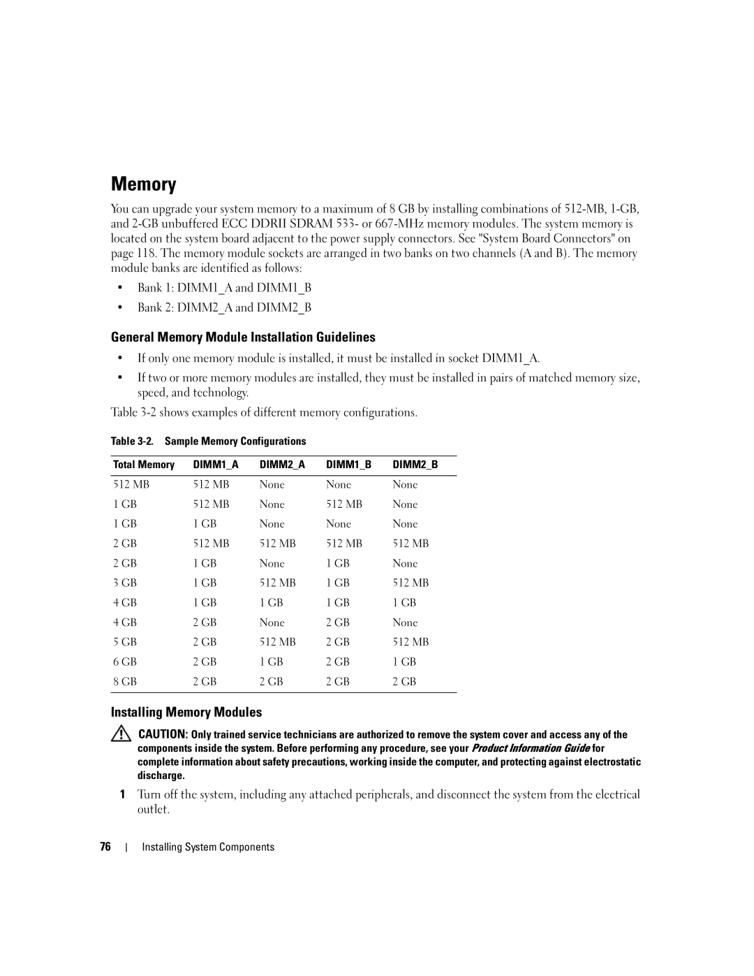 Dell 840 manual General Memory Module Installation Guidelines, Installing Memory Modules, MB None 