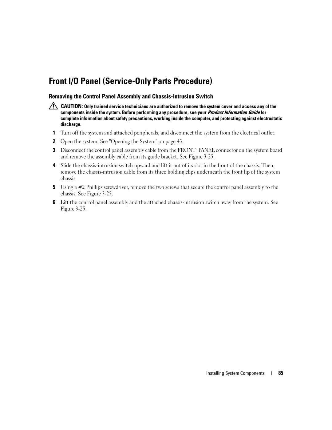 Dell 840 manual Front I/O Panel Service-Only Parts Procedure 