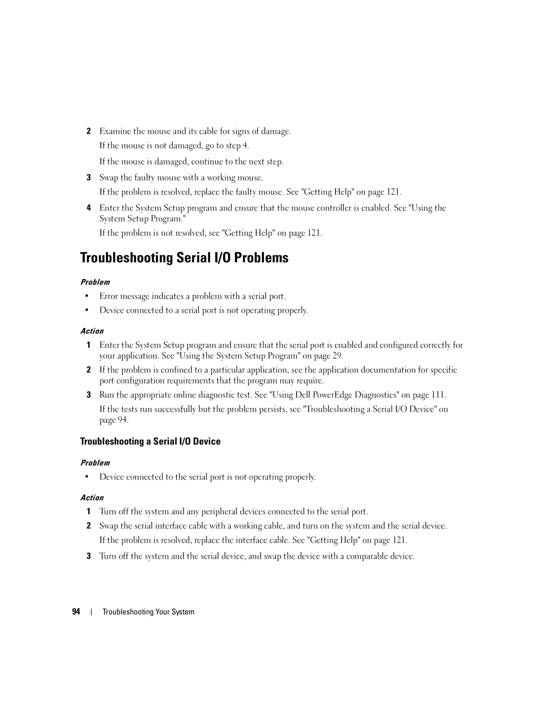 Dell 840 manual Troubleshooting Serial I/O Problems, Troubleshooting a Serial I/O Device 