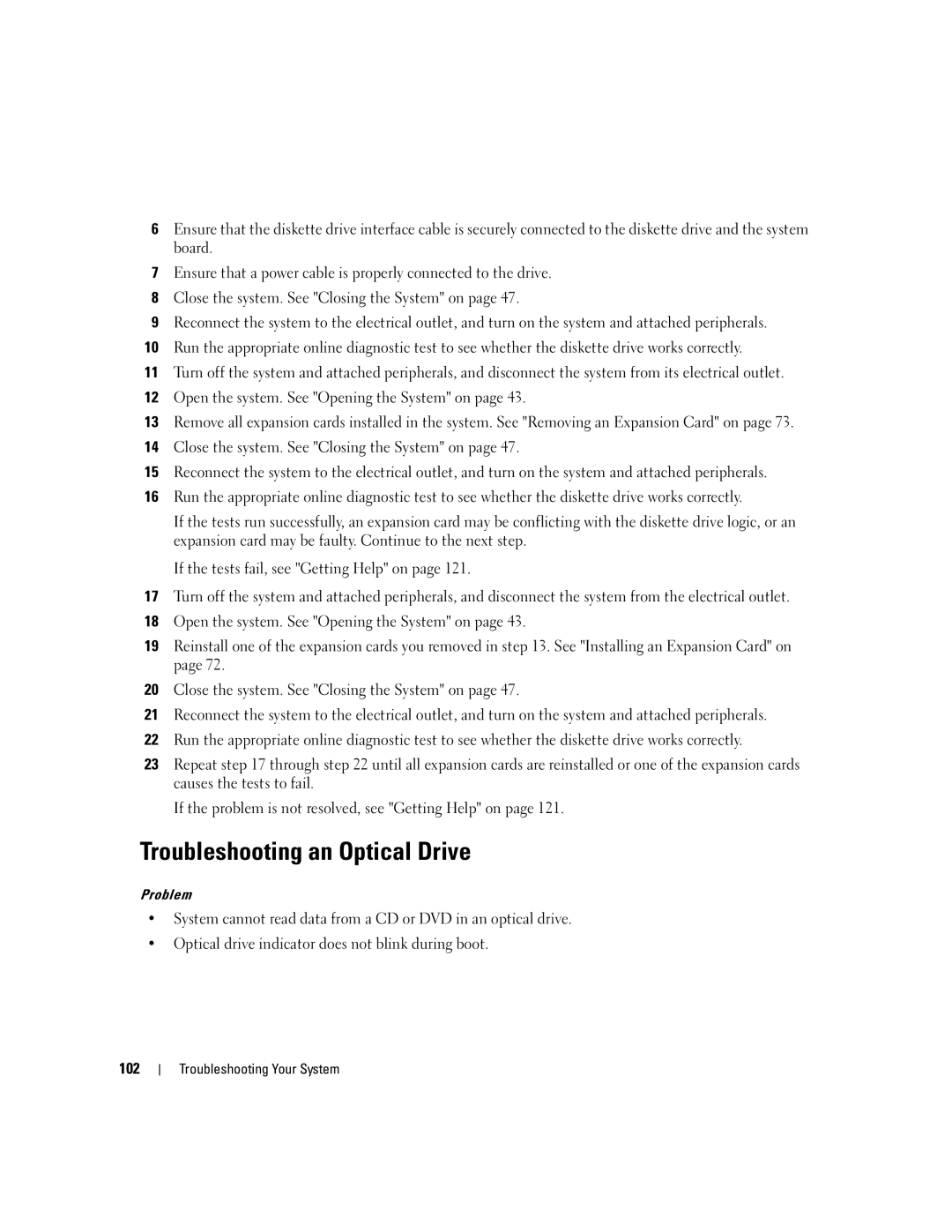 Dell 840 manual Troubleshooting an Optical Drive 