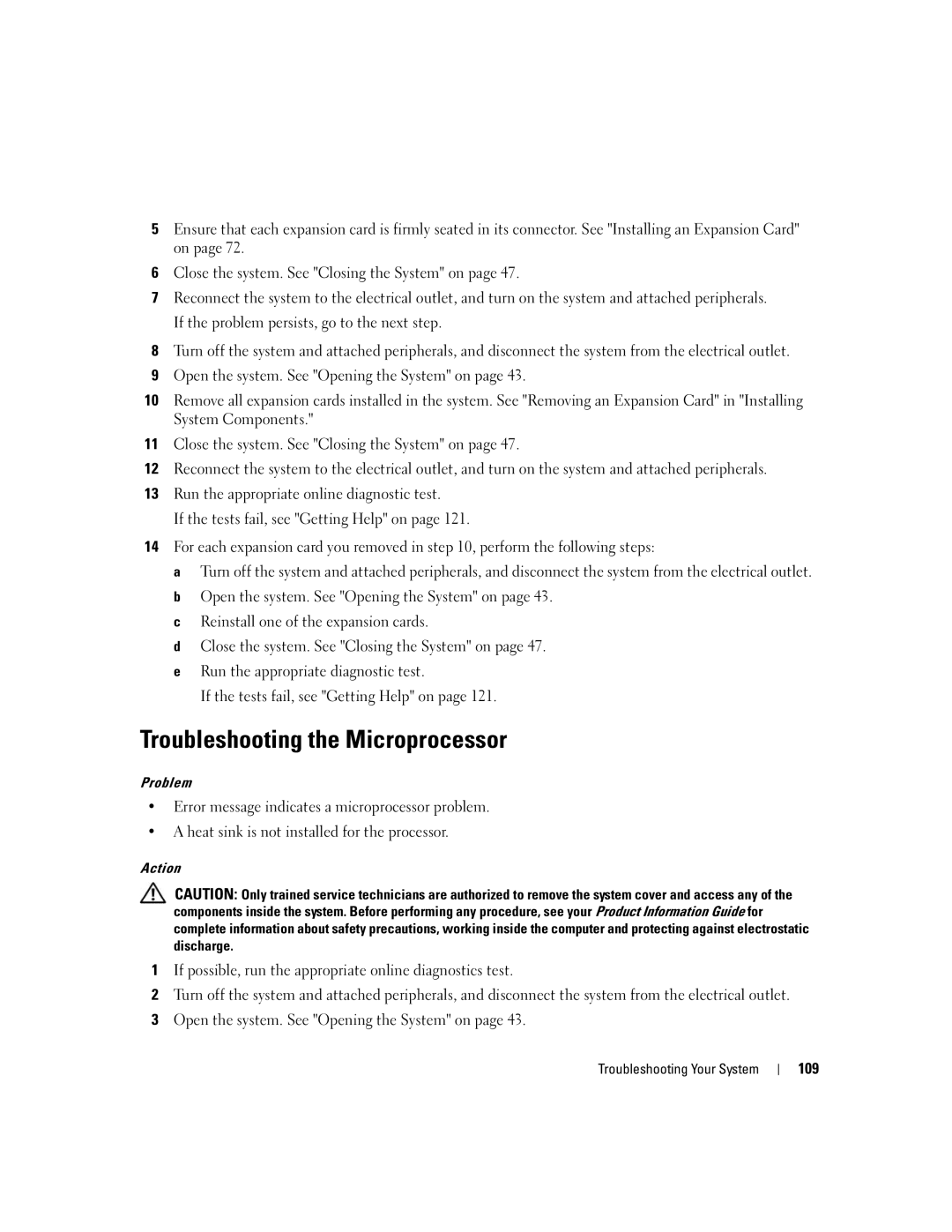 Dell 840 manual Troubleshooting the Microprocessor, 109 