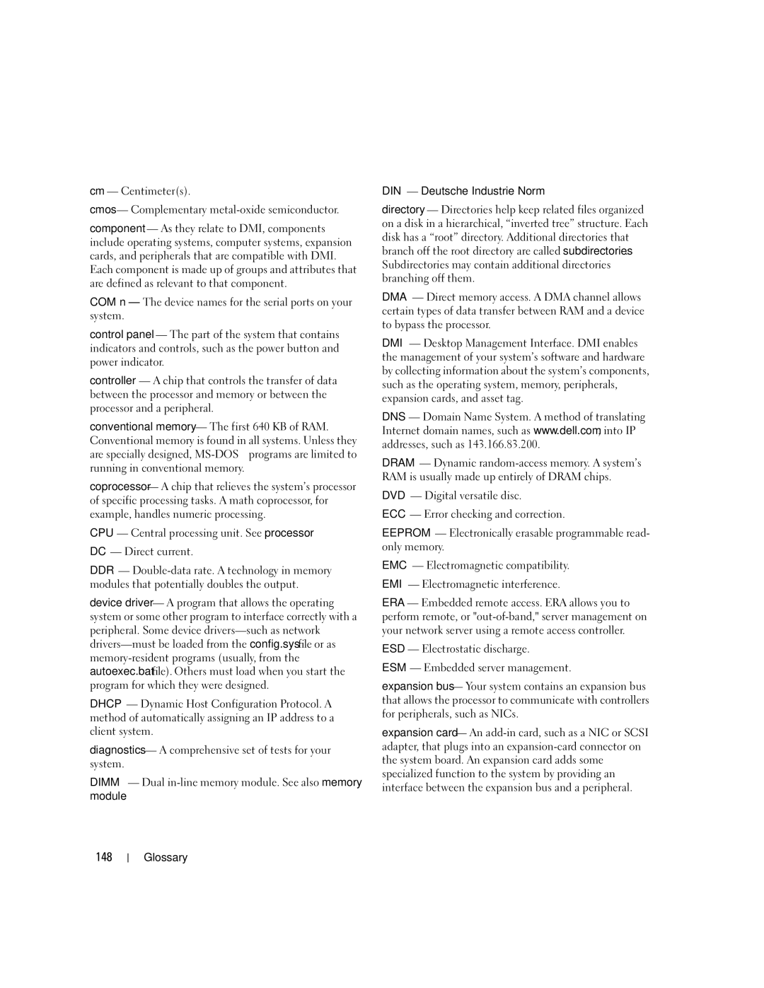 Dell 840 manual 148, Cm Centimeters Cmos Complementary metal-oxide semiconductor 